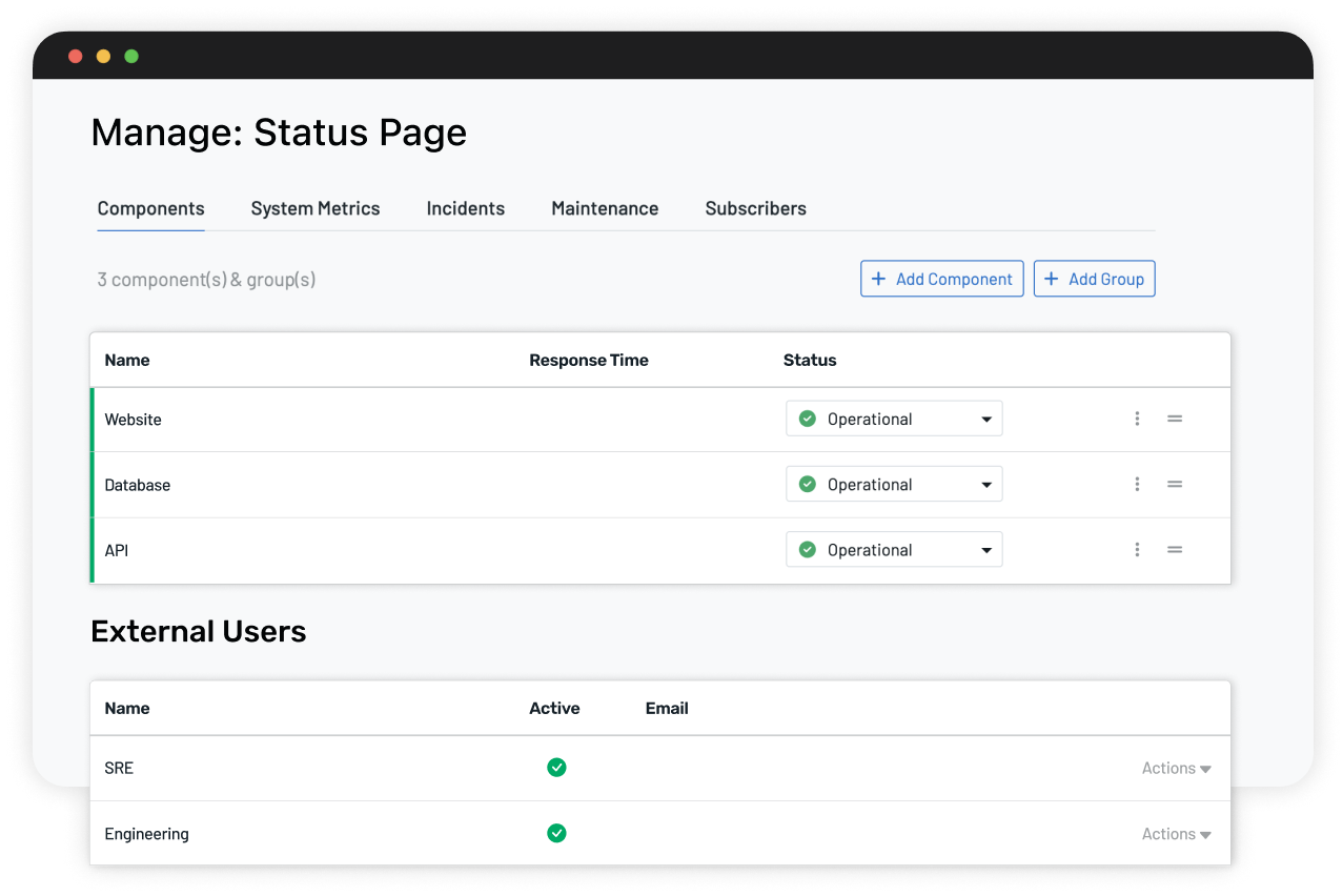 private status page